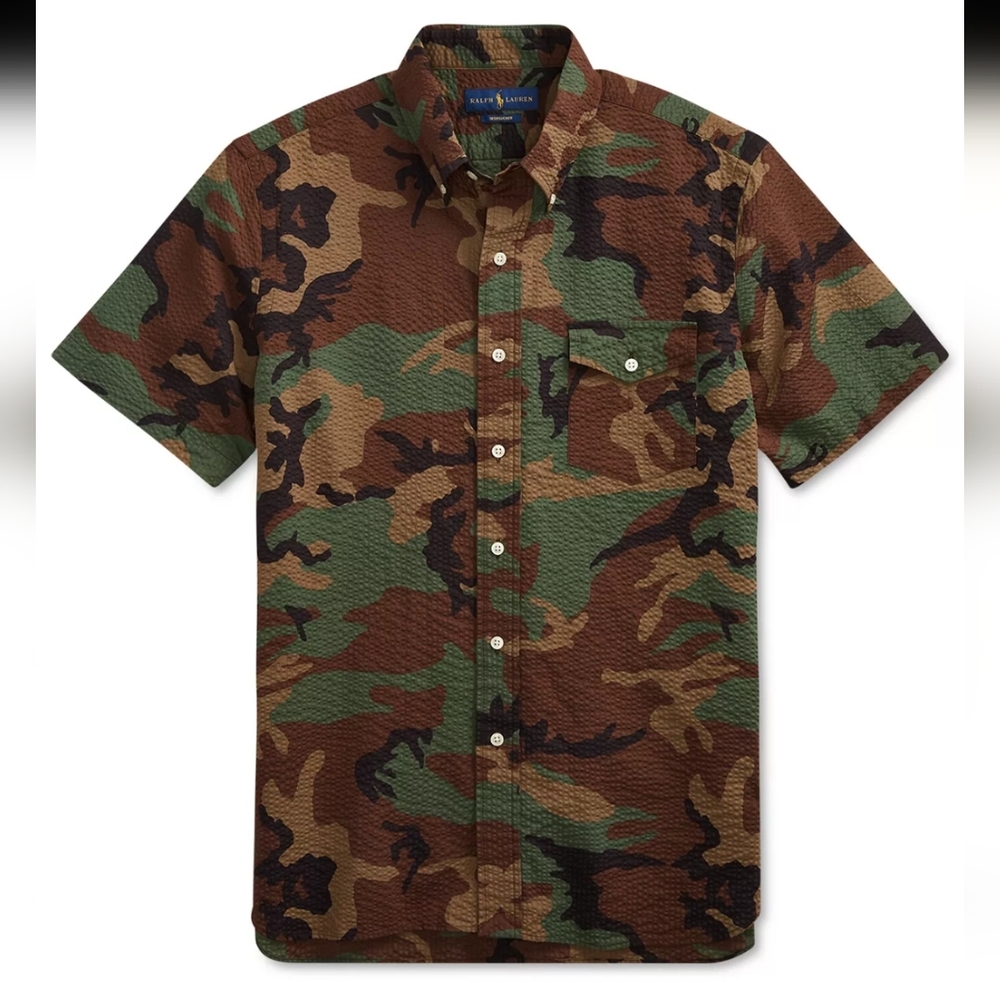 POLO RALPH LAURENMen's Classic-Fit Camo Seersucker ShirtSize Large.. - Picture 2 of 13